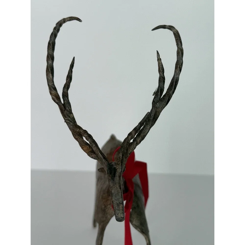 Handmade Rustic Iron Christmas Reindeer‎ Set of 3 - Twisted Antlers Patina Decor
